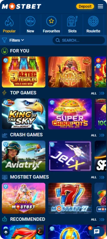 Mostbet app games